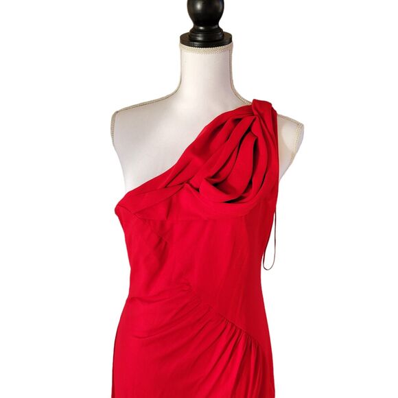 Badgley Mischka Collection Formal Gown Size 10 Red One Shoulder High Low Hem - Picture 2 of 13